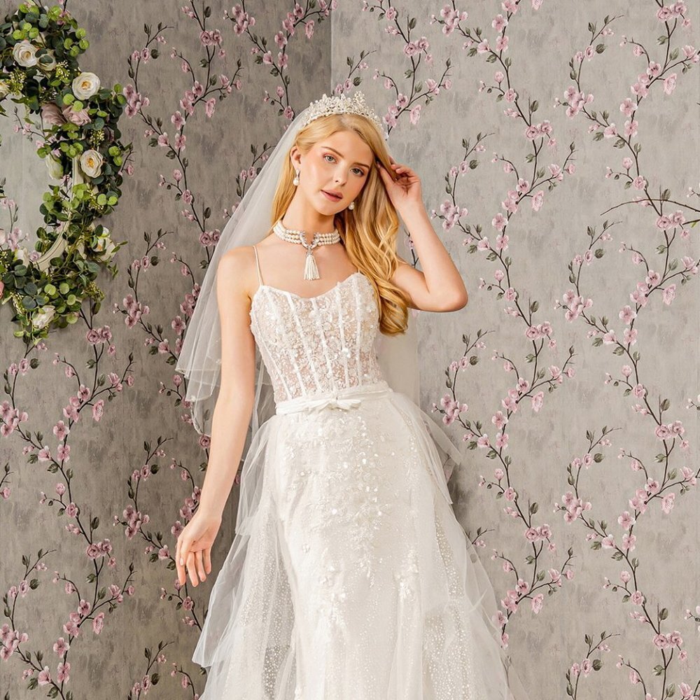 NEW LONG WEDDING SLEEVELESS MERMAID MESH DRESS EMBROIDERED WITH SEQUINS GL3425
